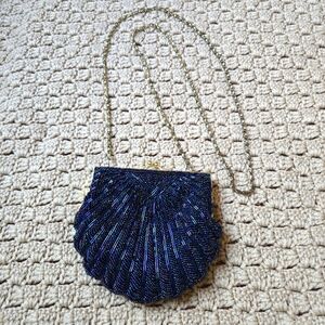 Vintage La Regale Royal Blue Beaded Evening Crossbody Bag